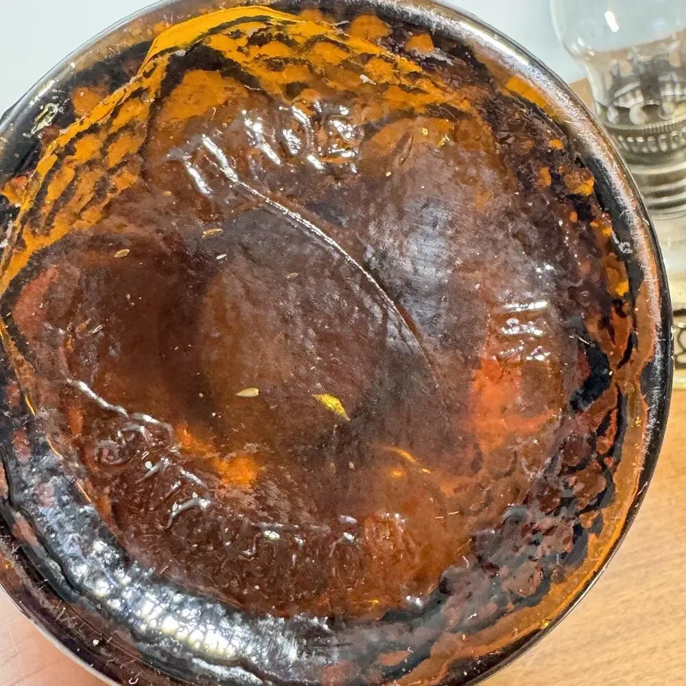 Antique P&A Mfg Co Amber Glass Oil Lamp Hobnail Pattern with Fluted Shade